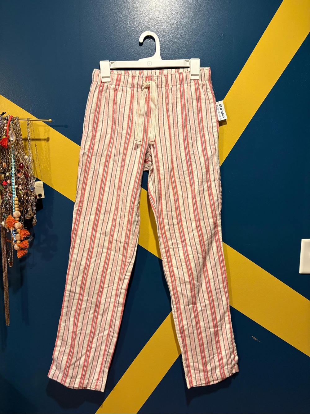 Old Navy White & Pink Stripe Flannel Pajama Bottoms NWT